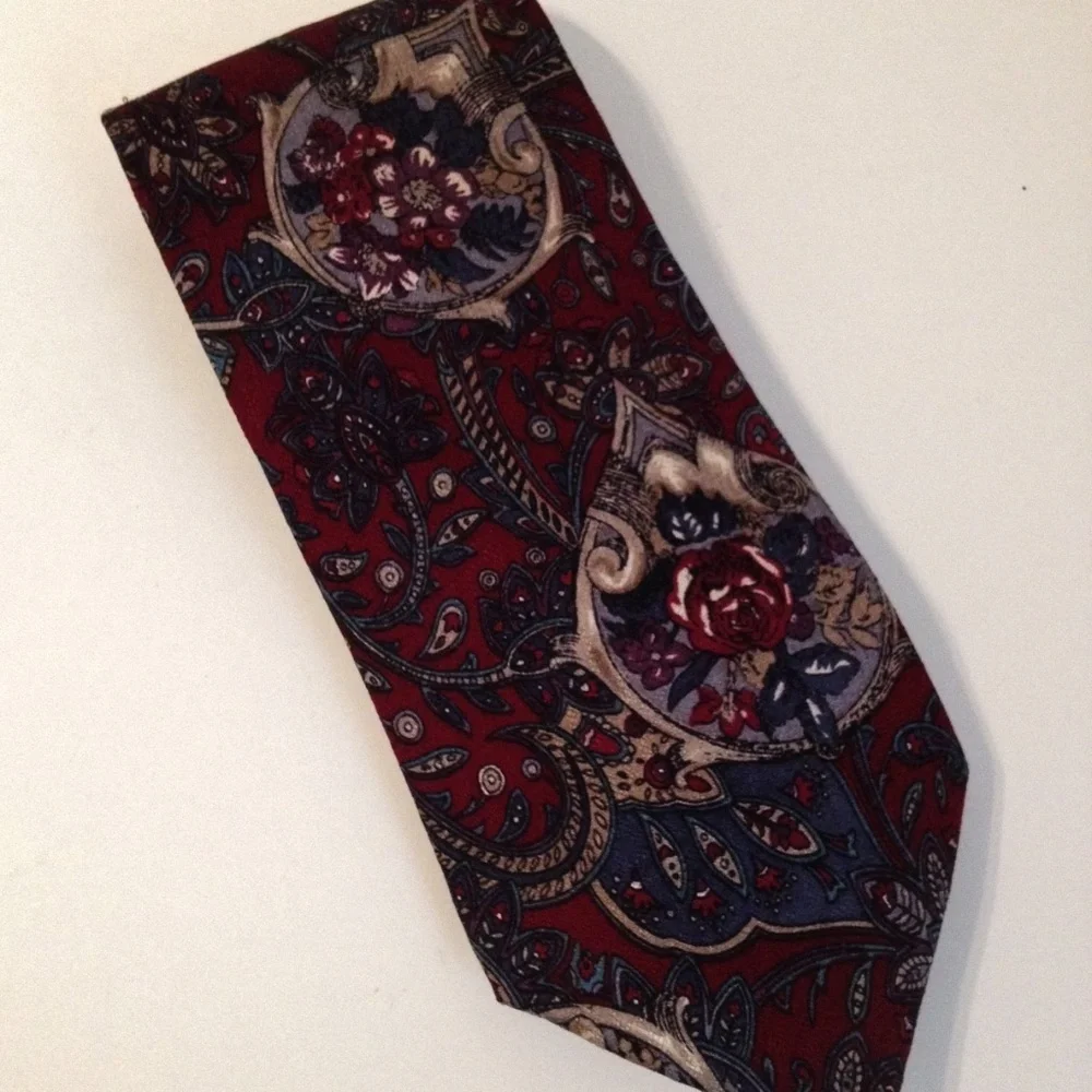 Trissardi Neck Tie Floral Rose Paisley Burgundy Red Blue Grey Flowers Mens Wear